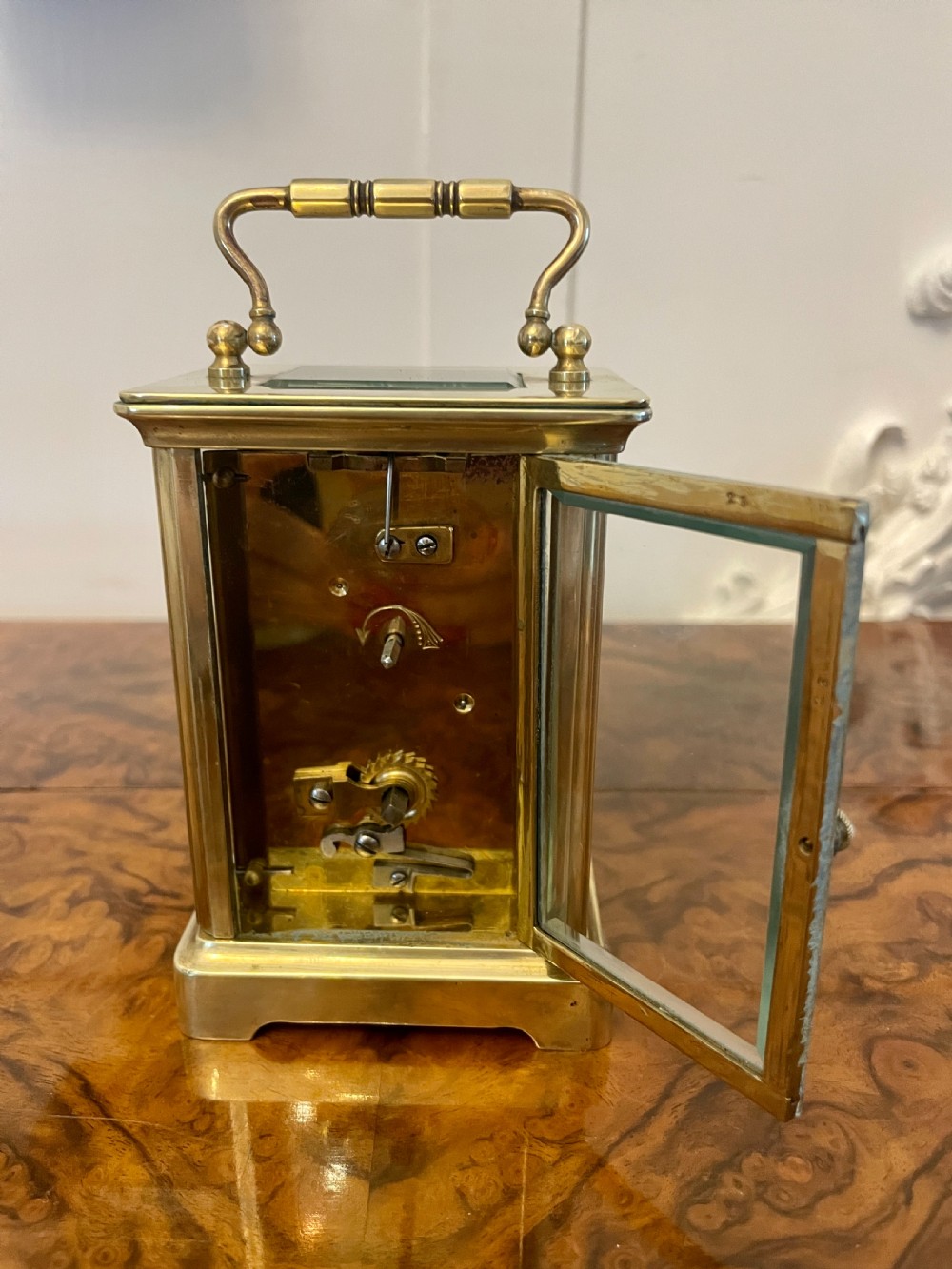 Antique Victorian Quality Brass Carriage Clock with Original Leather Travel Case  View III