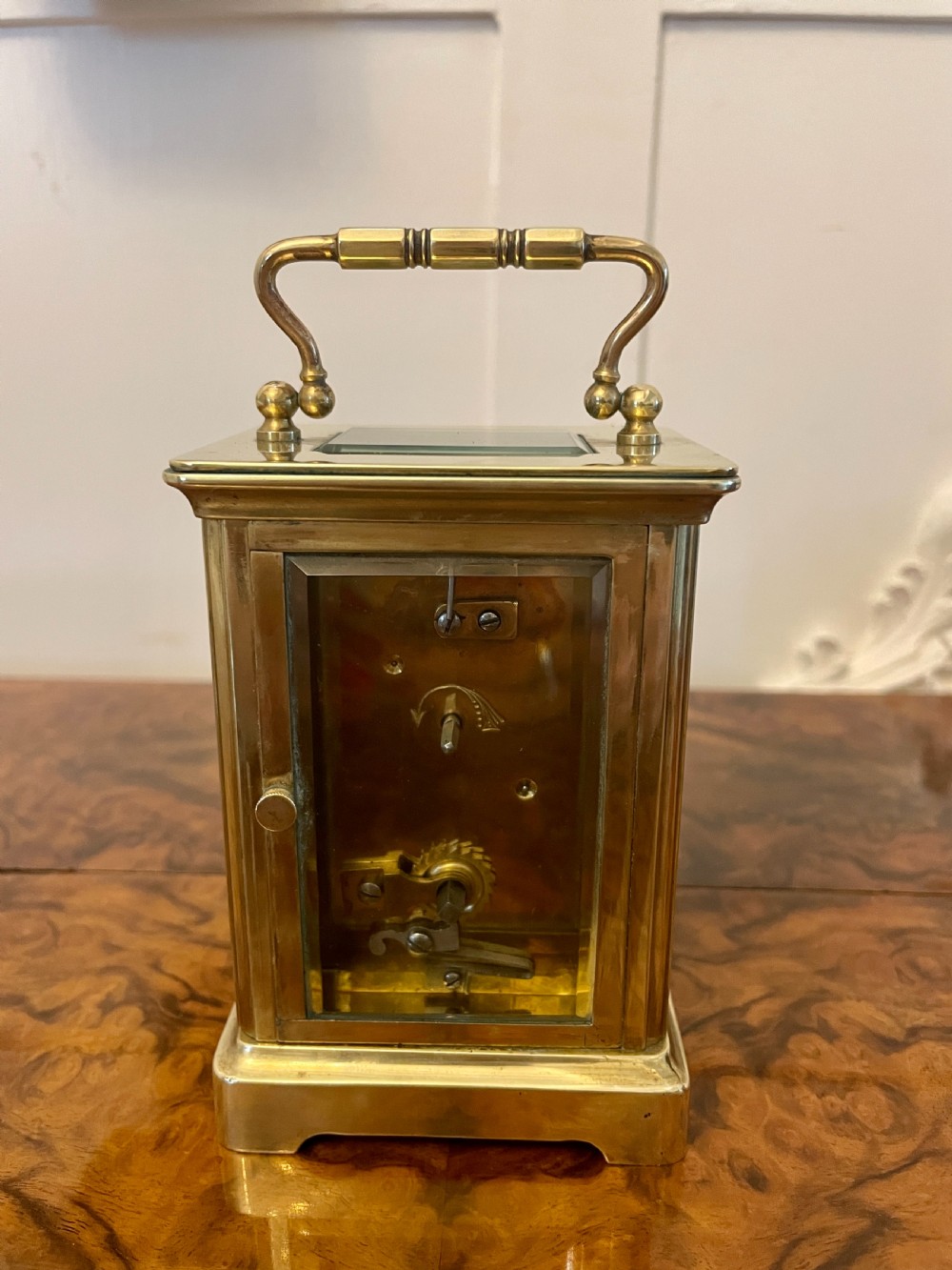 Antique Victorian Quality Brass Carriage Clock with Original Leather Travel Case  View IV