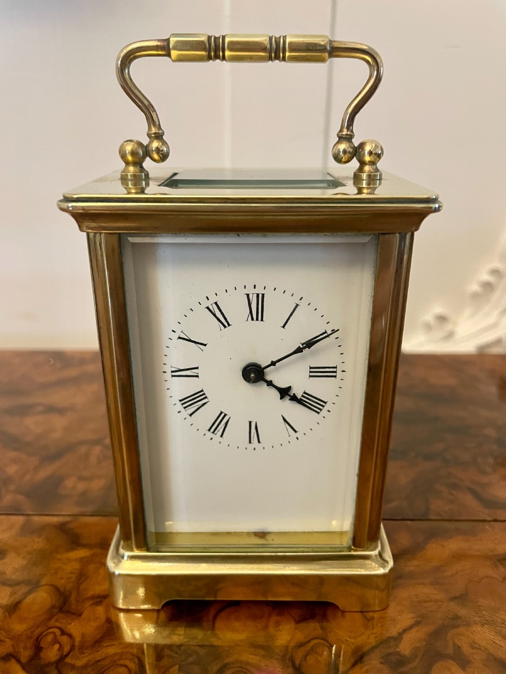 Antique Victorian Quality Brass Carriage Clock with Original Leather Travel Case  View VII