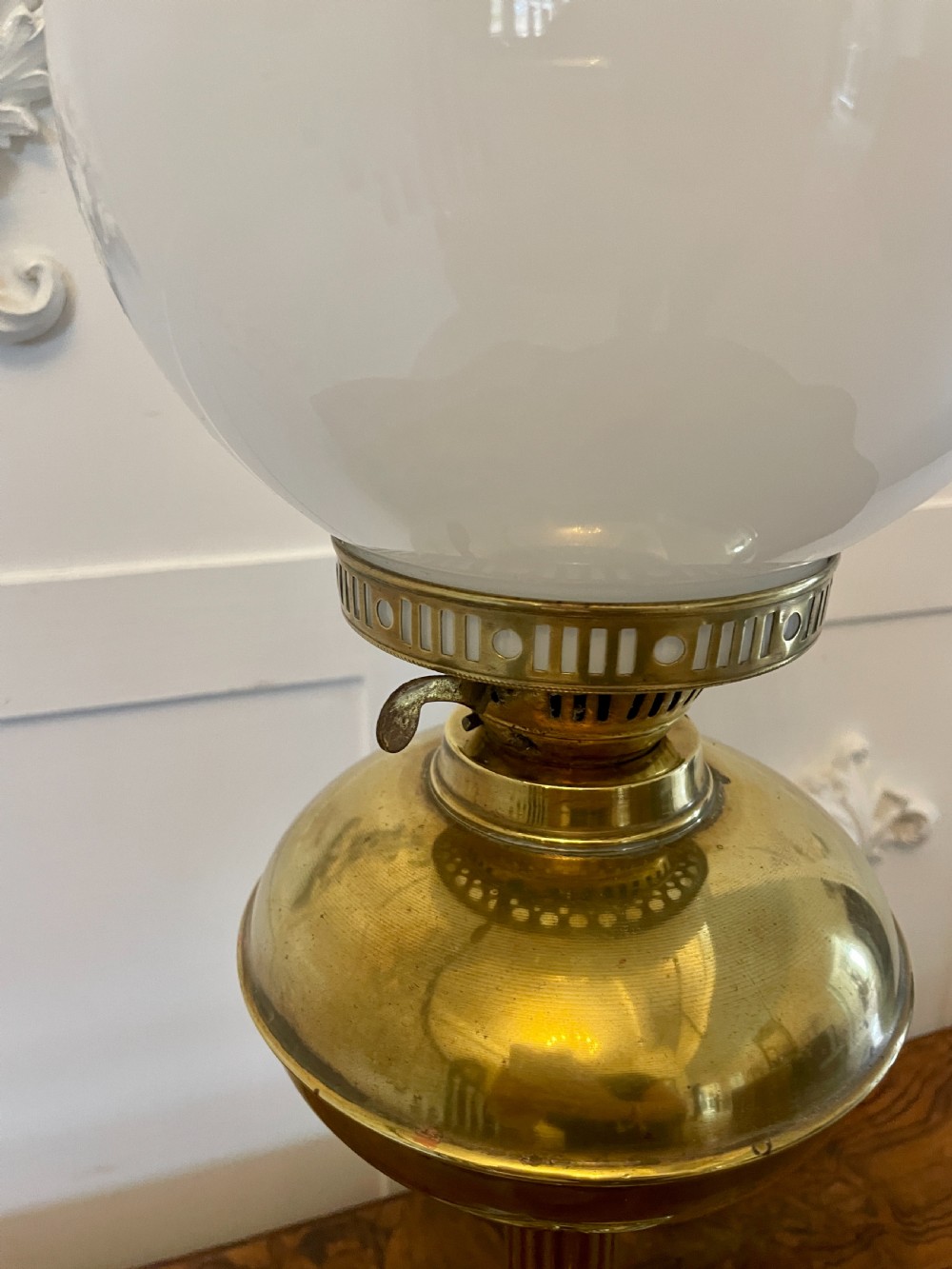 Antique Victorian Reeded Column Quality Brass Oil Lamp View II