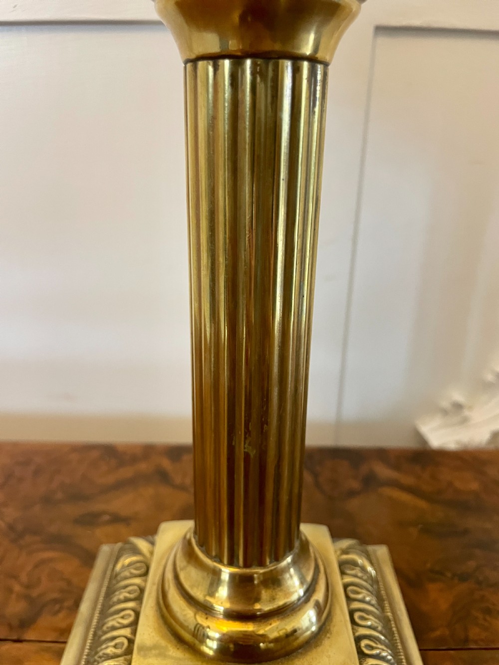 Antique Victorian Reeded Column Quality Brass Oil Lamp View V