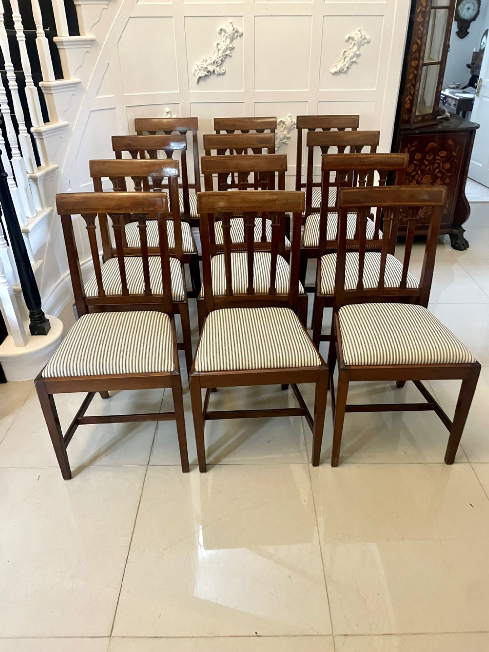  Set of 12 Antique Victorian Quality Mahogany Inlaid Dining Chairs 