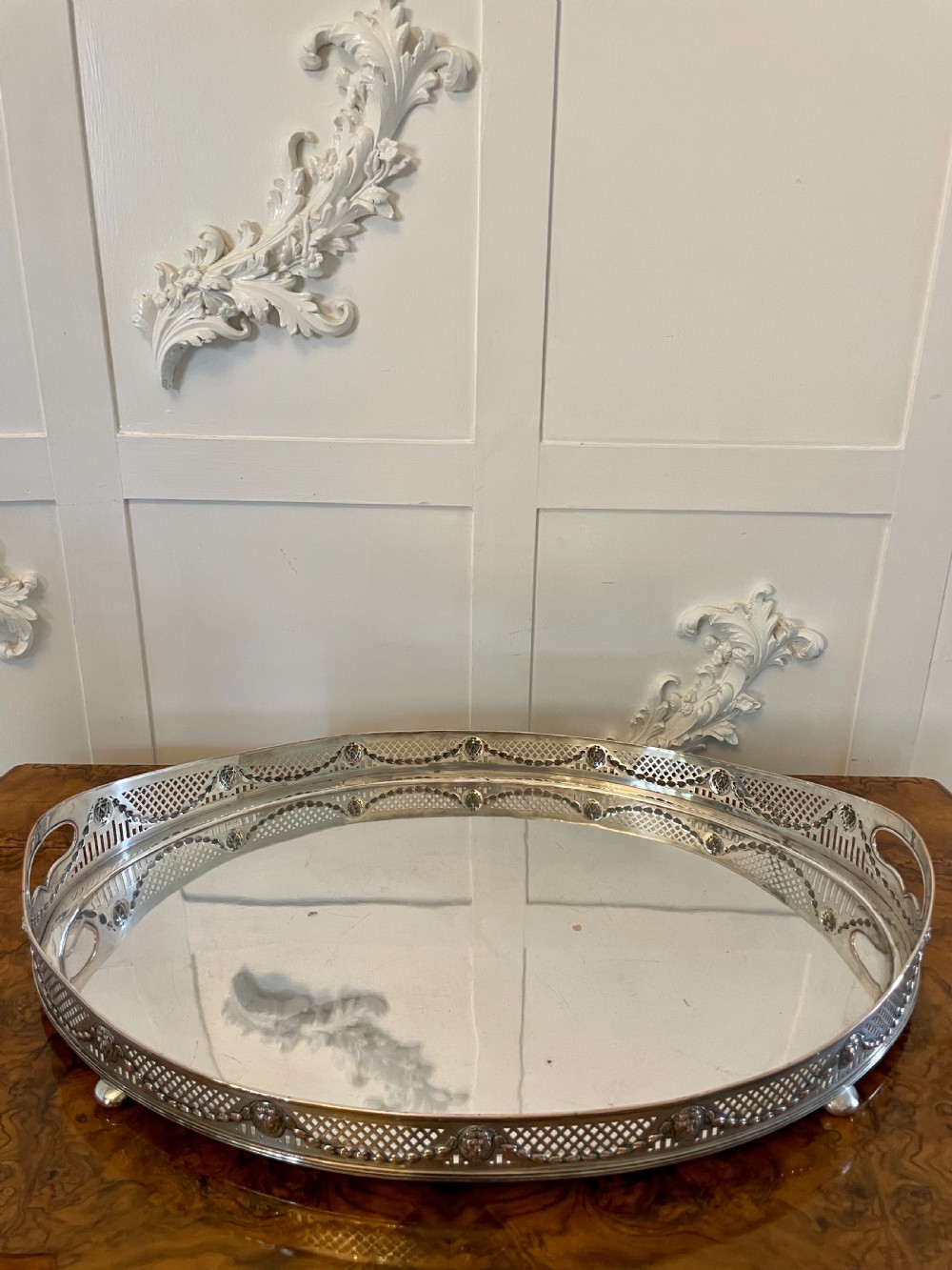 Large Antique Edwardian Quality Silver Plated Oval Shaped Tea Tray 