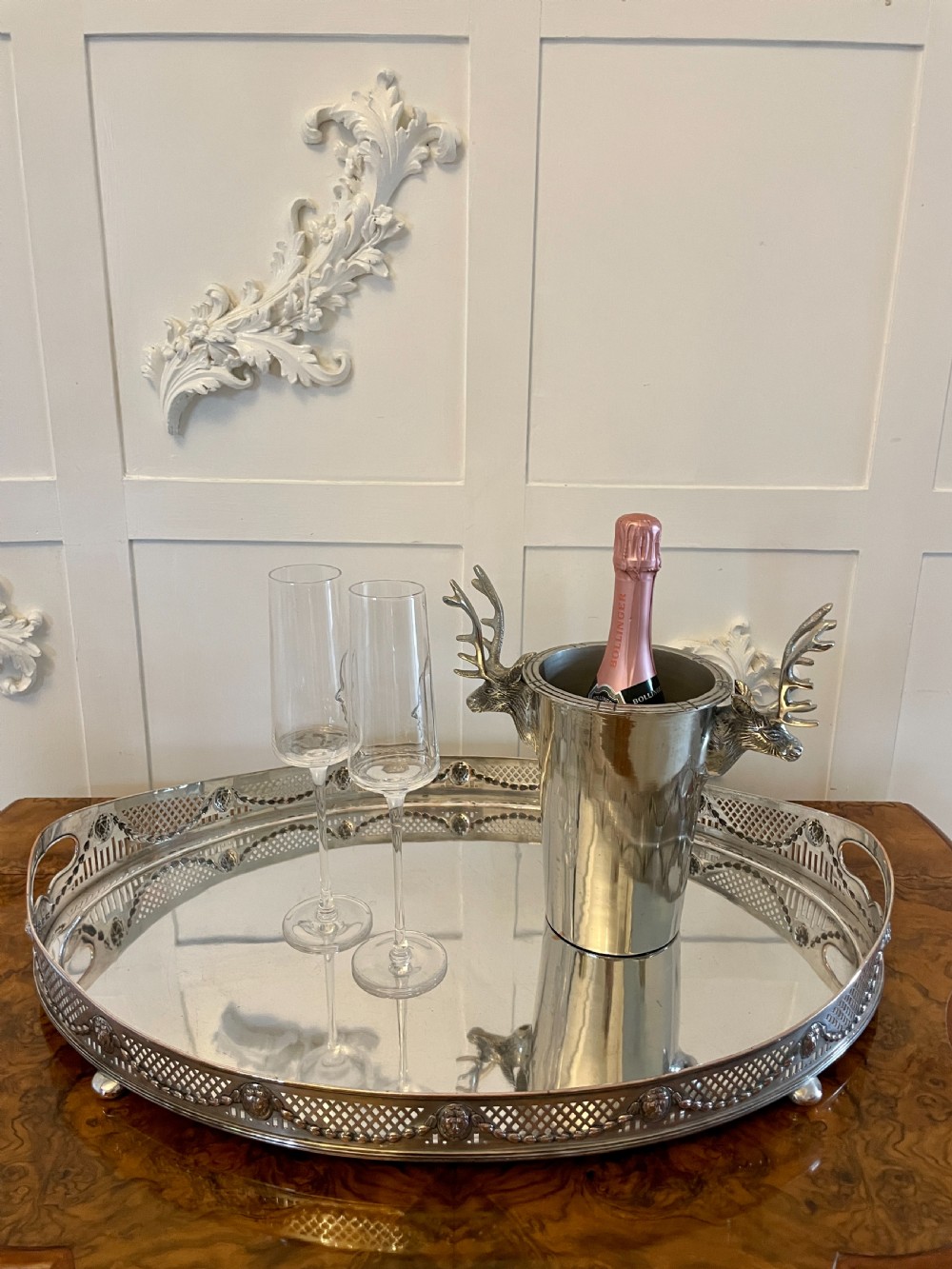 Large Antique Edwardian Quality Silver Plated Oval Shaped Tea Tray  View II