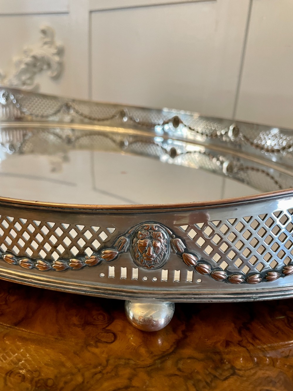 Large Antique Edwardian Quality Silver Plated Oval Shaped Tea Tray  View VI
