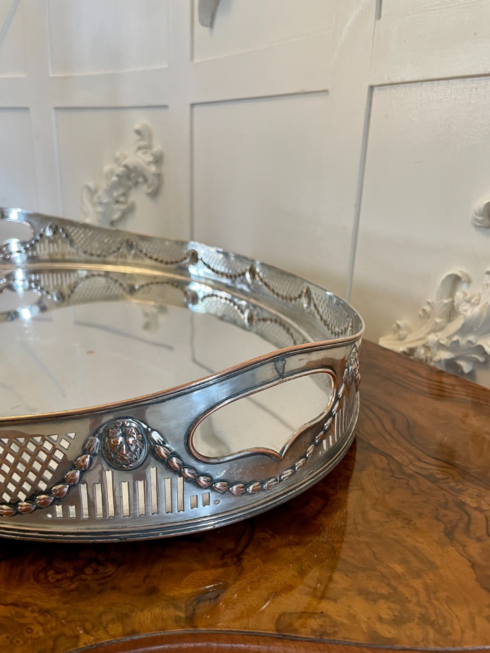 Large Antique Edwardian Quality Silver Plated Oval Shaped Tea Tray  View VII