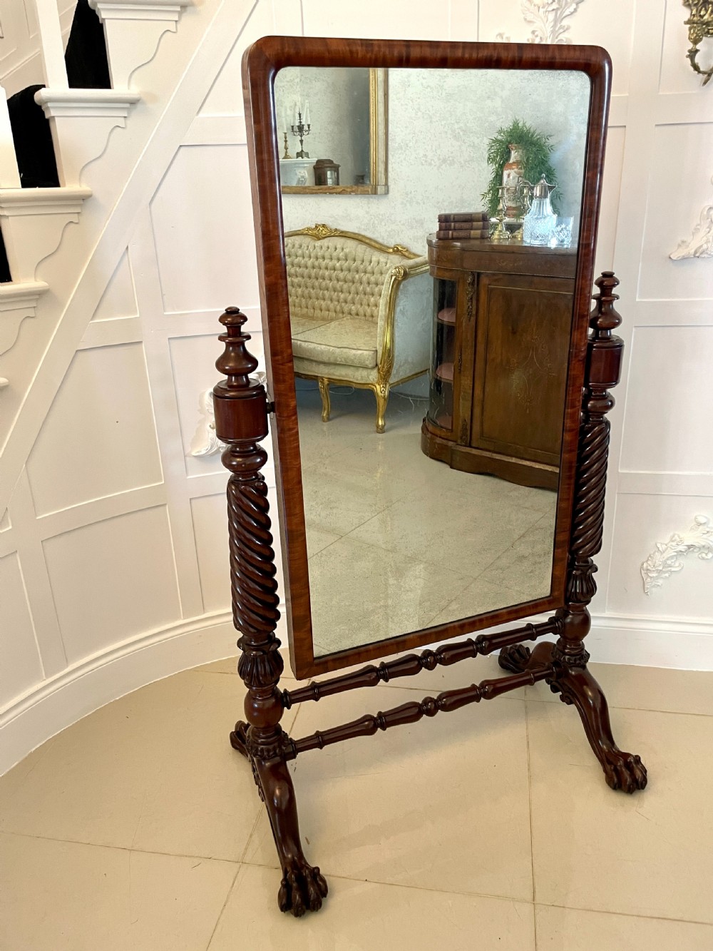 Superb Quality Antique William IV Mahogany Cheval Mirror  View XI
