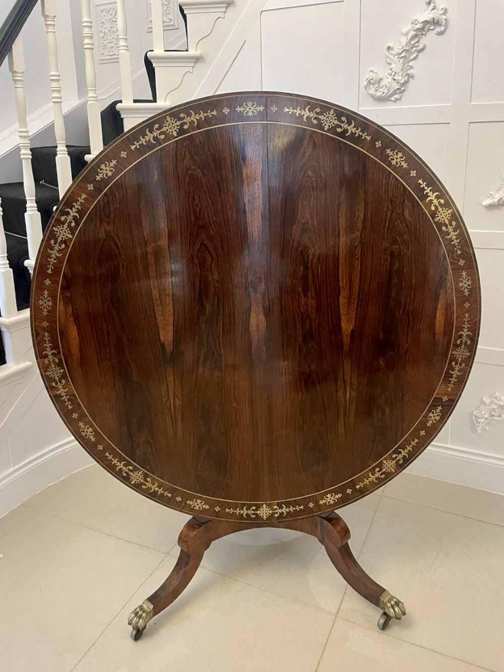  Outstanding Quality Antique Regency Brass Inlaid Rosewood Centre/Dining Table 