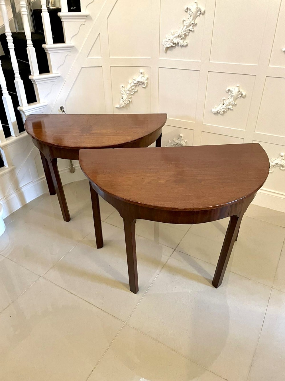 Quality Antique 18th Century George III Pair of Mahogany Demi-lune Console Tables