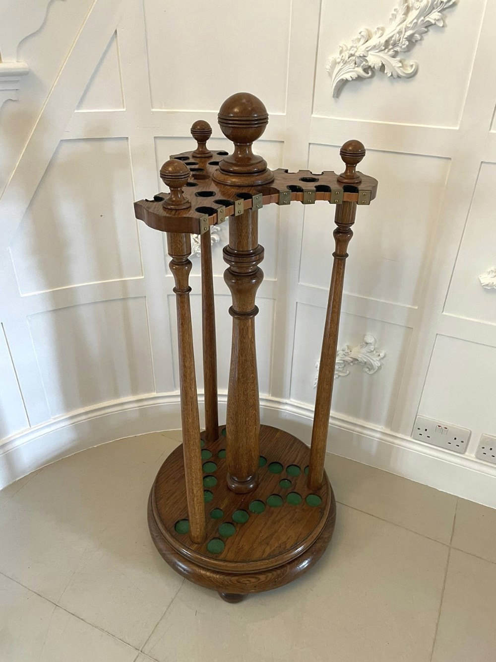Antique Victorian Quality Oak Revolving Snooker Cue Stand