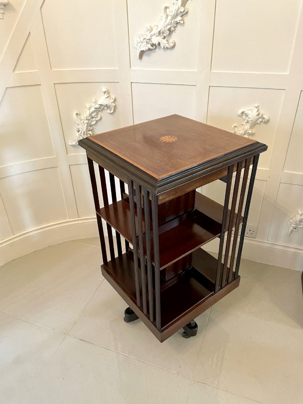 Antique Edwardian Mahogany Inlaid Revolving Bookcase 