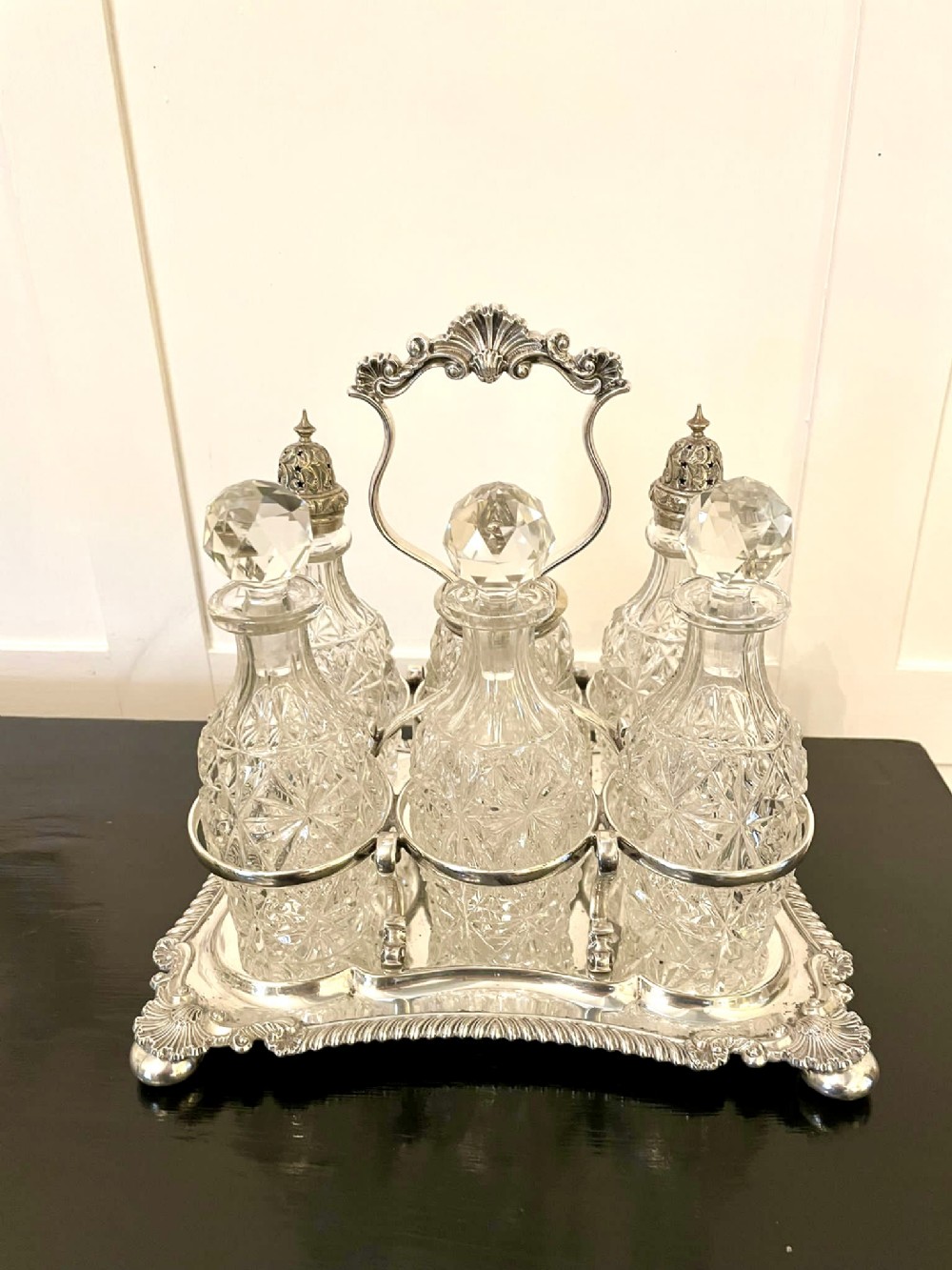 Fine Antique Victorian Silver Plated Six Bottle Cruet Set