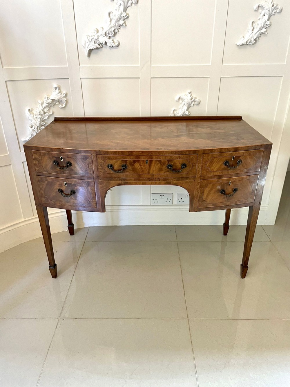 Antique Edwardian Quality Inlaid Figured Mahogany Bow Fronted Side Table 