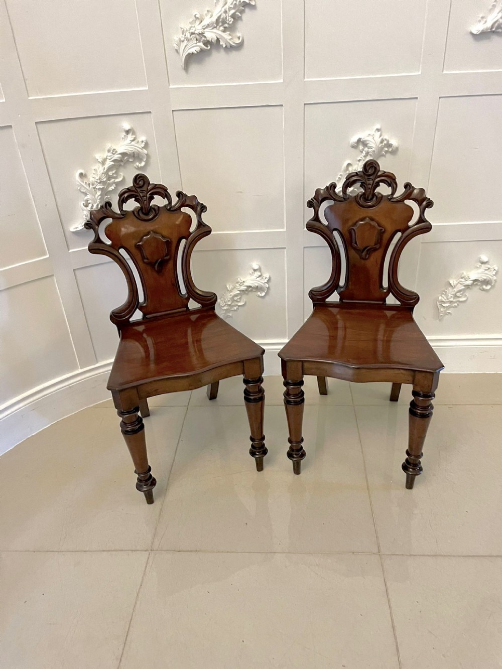 Quality Antique Pair of William IV Mahogany Hall Chairs