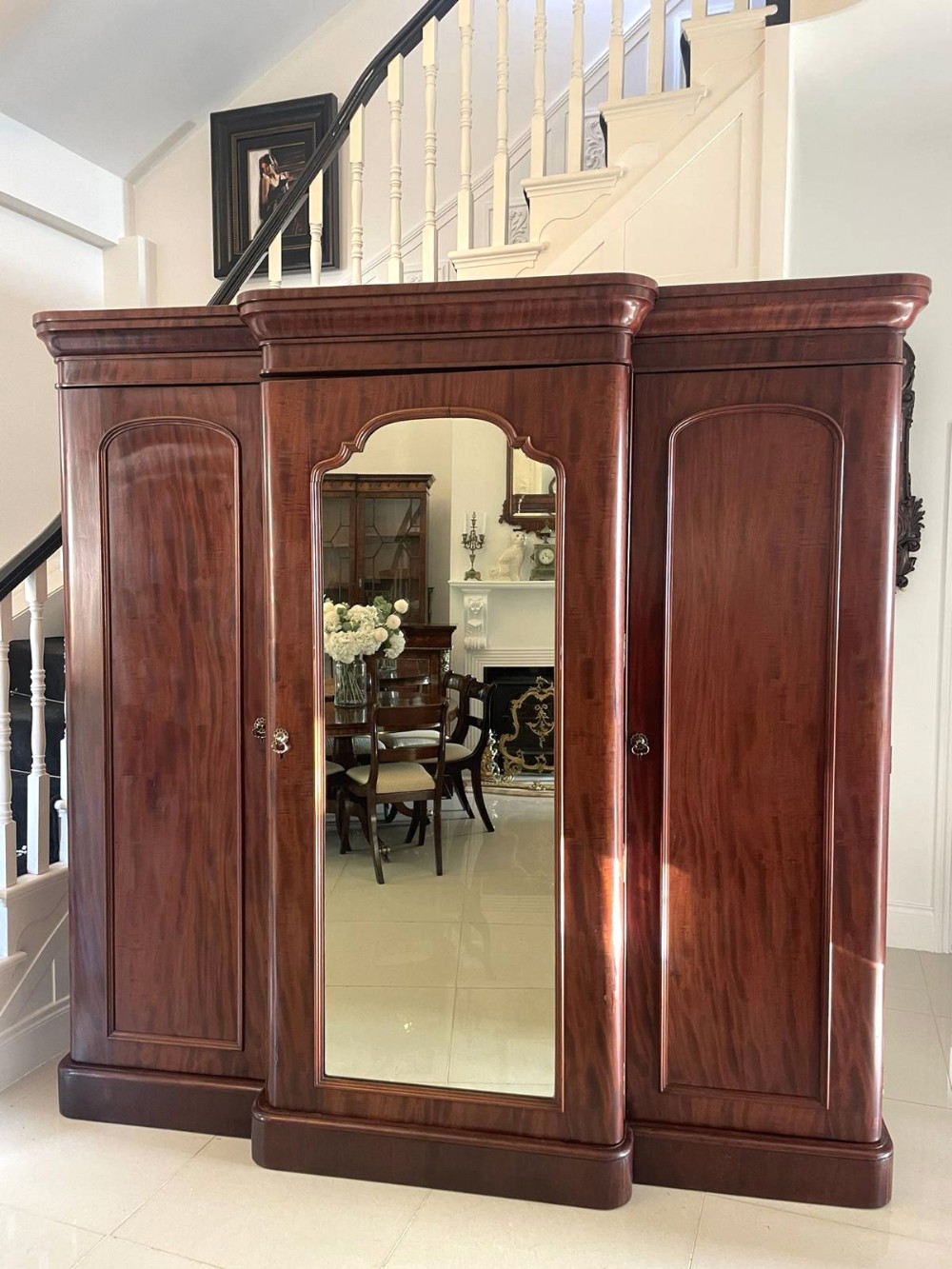 Antique Victorian Quality Figured Mahogany Breakfront Wardrobe 