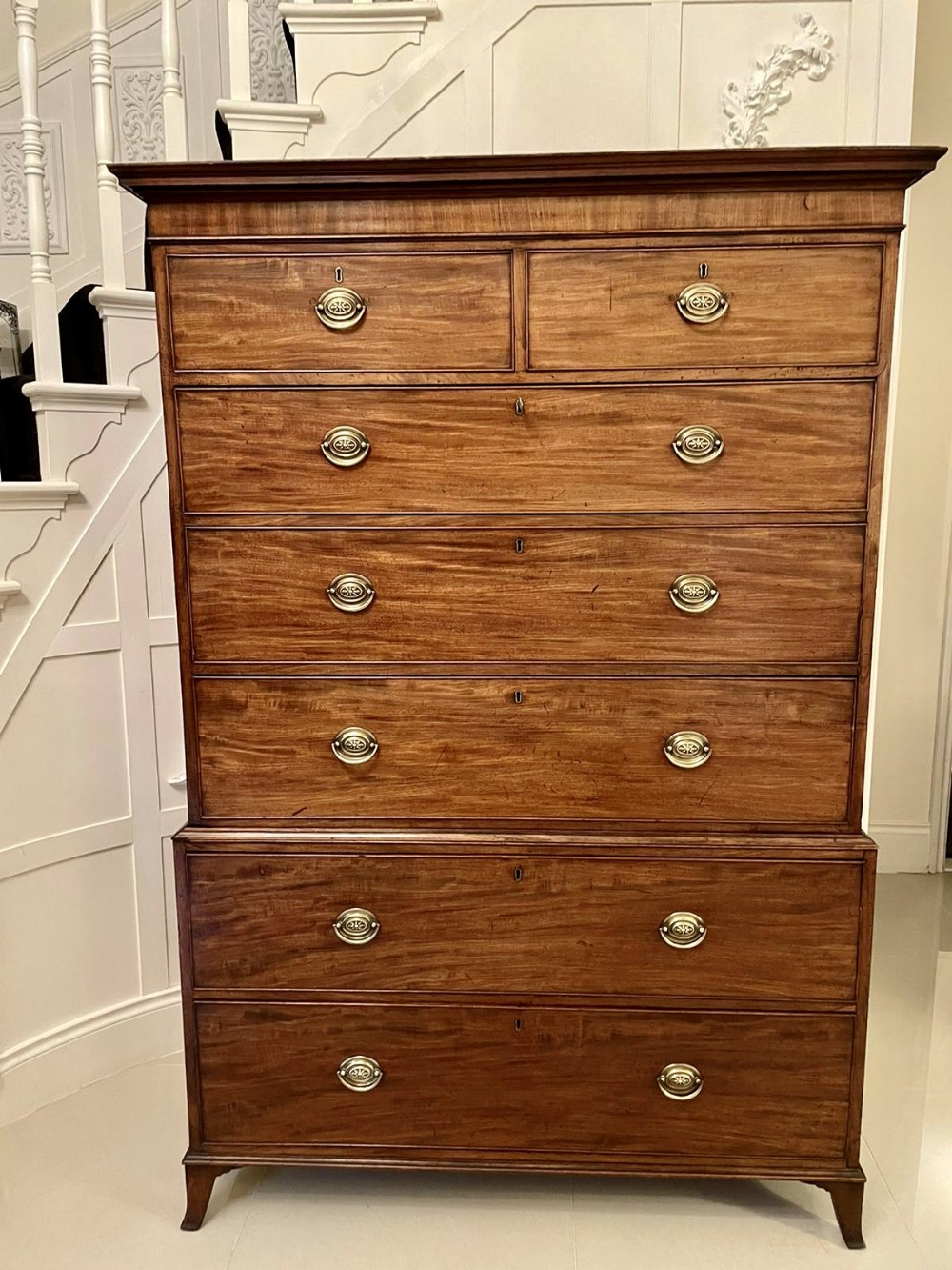 Antique George III Figured Mahogany Chest on Chest