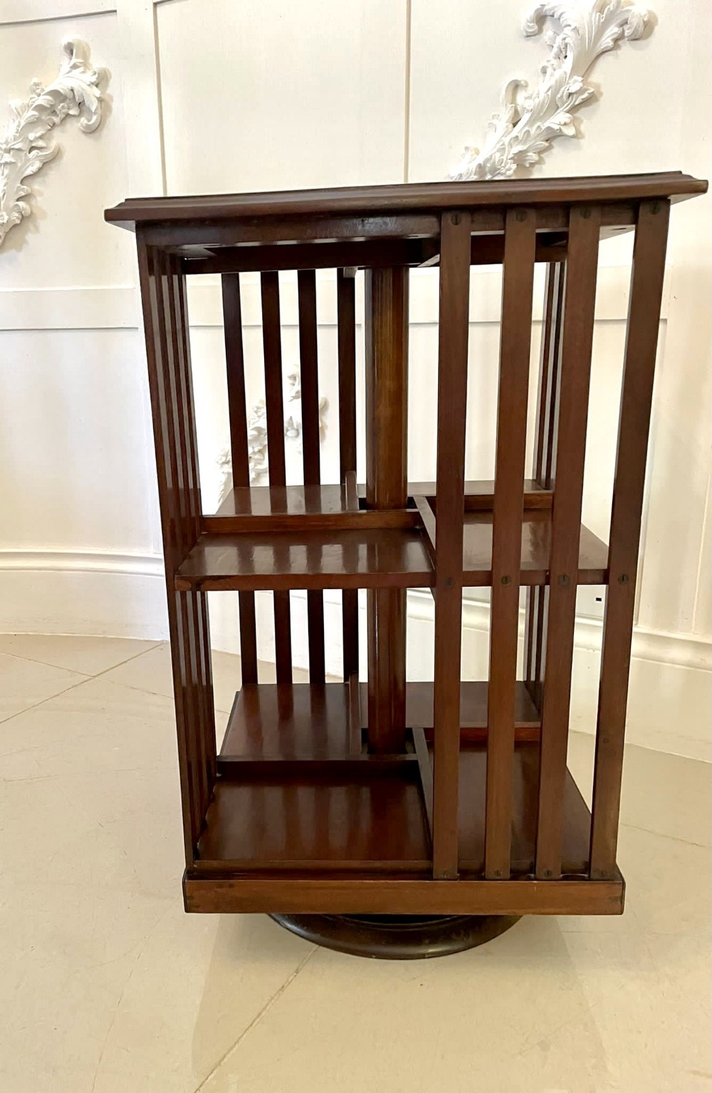 Quality Antique Edwardian Inlaid Mahogany Revolving Bookcase 