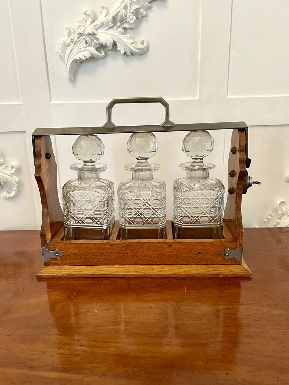 Antique Victorian Quality Oak Tantalus 