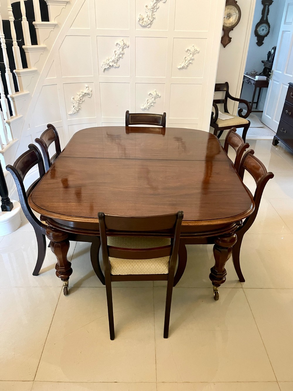 Superb Quality Antique Victorian Figured Mahogany Extending Dining Table 74 x 120 x 241cm View III