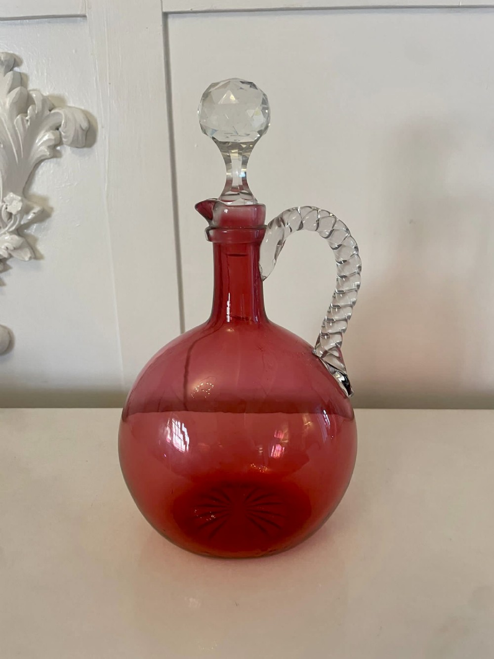 Antique Victorian Quality Cranberry Glass Decanter 