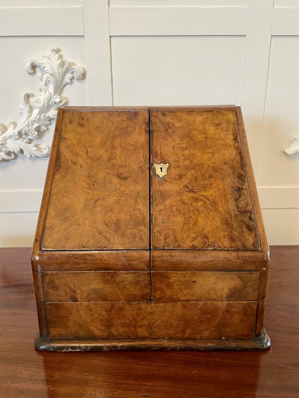 Antique Victorian Burr Walnut Stationery Box