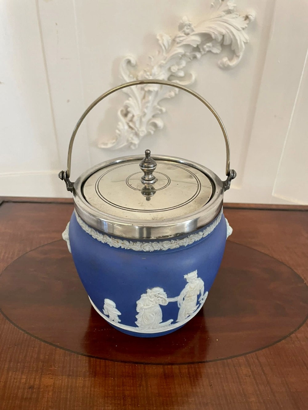 Antique Edwardian Quality Wedgwood Jasperware Biscuit Barrel 