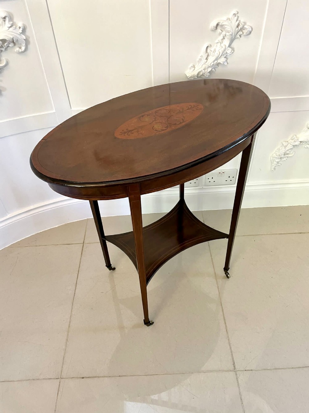  Antique Edwardian Oval Quality Mahogany Inlaid Lamp Table 