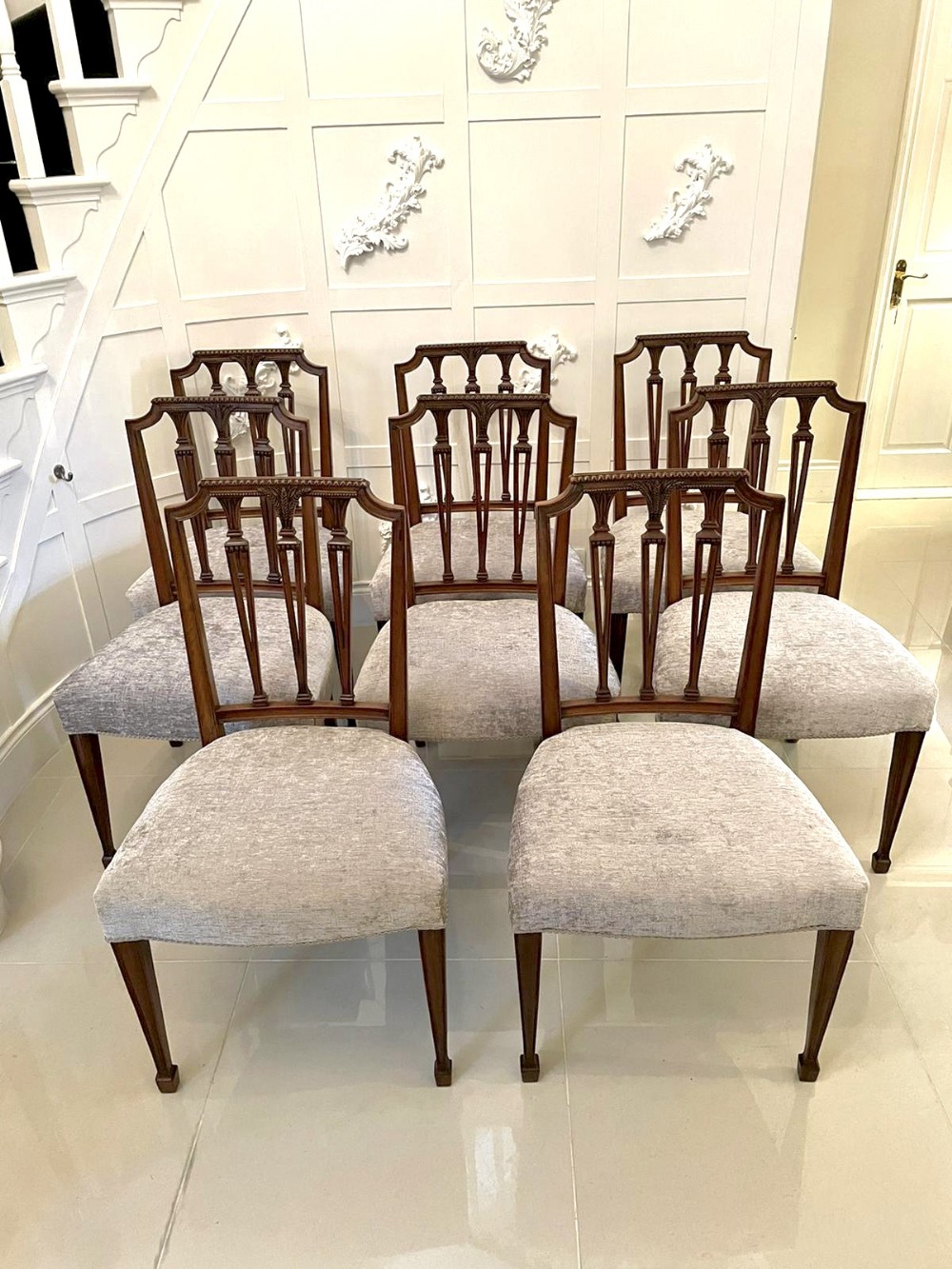 Antique Set of Eight Quality Victorian Carved Mahogany Dining Chairs