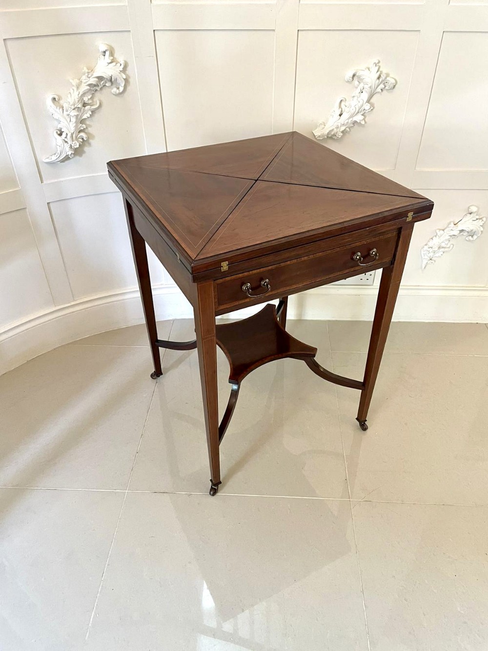 Antique Edwardian Inlaid Mahogany Envelope Card/Lamp Table