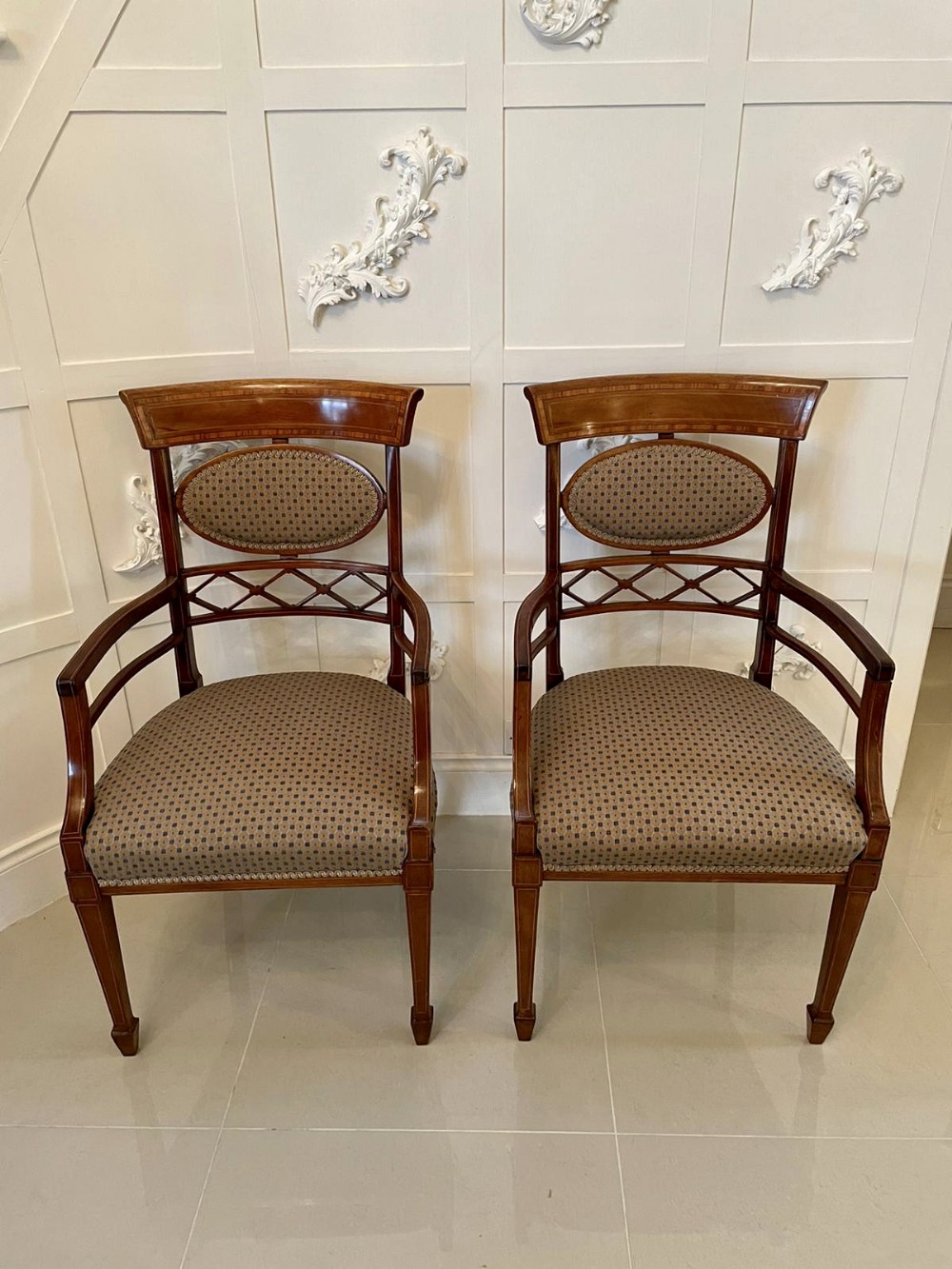Pair of Elegant Victorian Antique Inlaid Desk Chairs