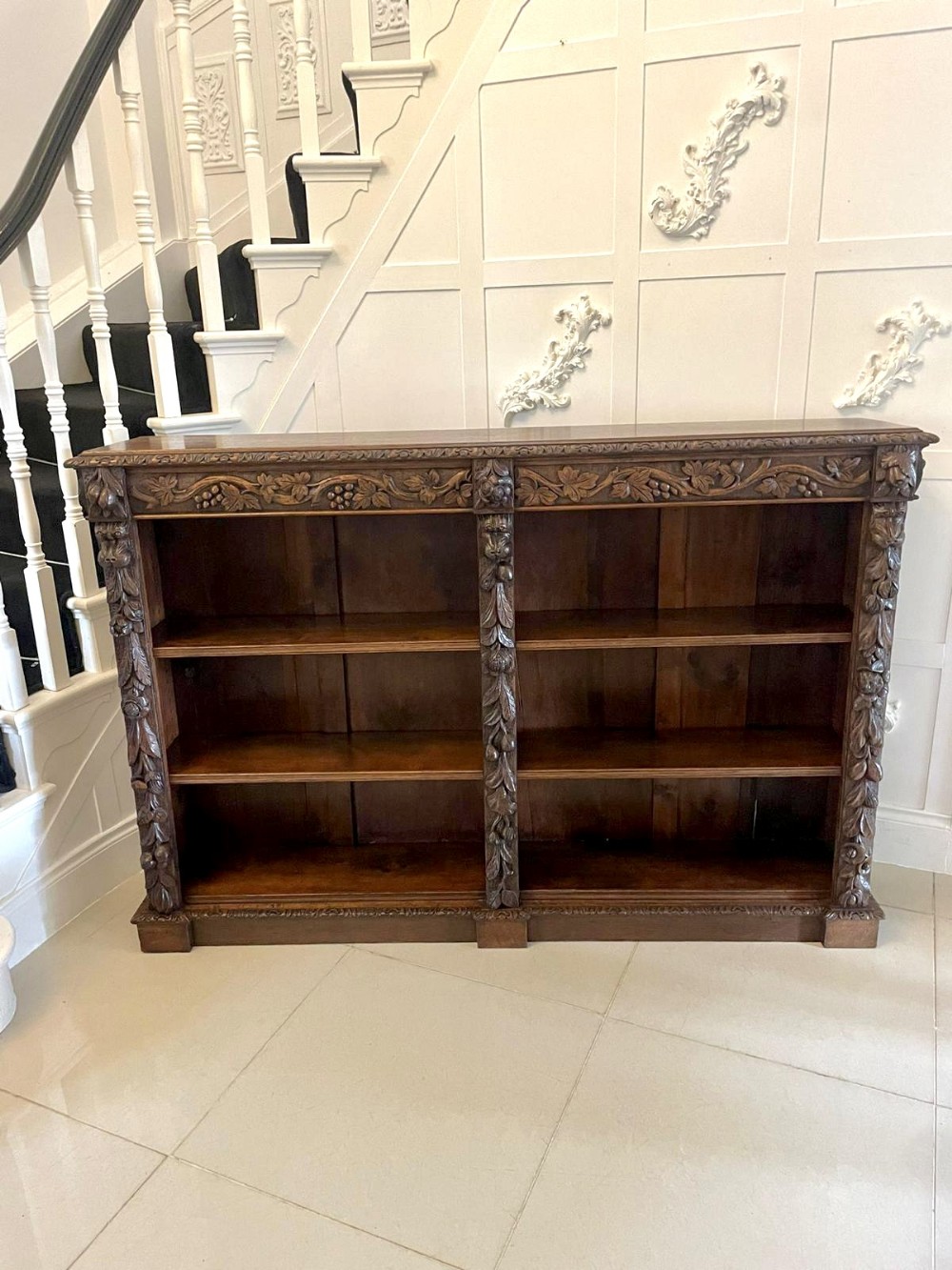  Large Antique Victorian Quality Carved Oak Open Bookcase 
