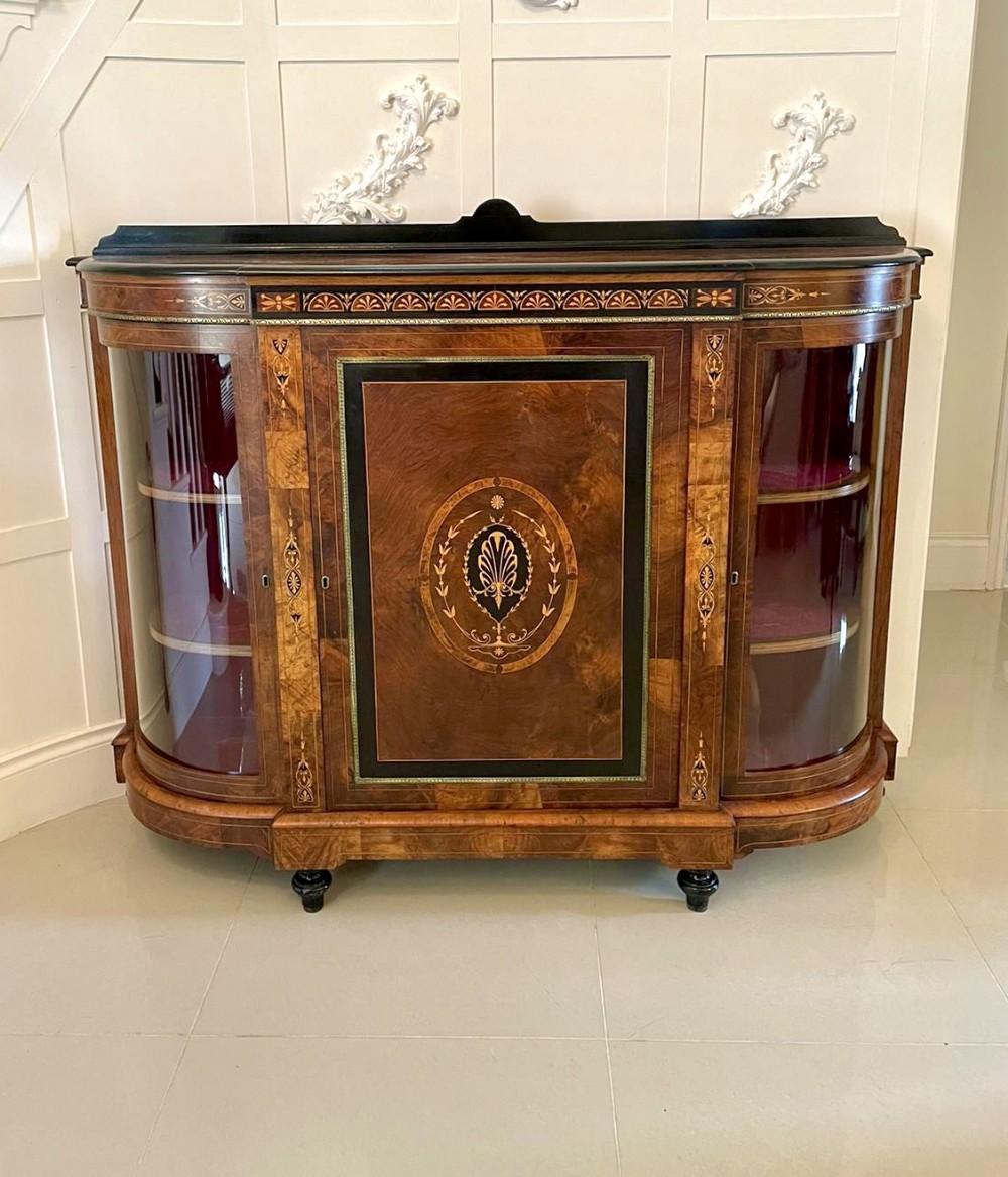 Fine Quality Antique Victorian Burr Walnut Inlaid Credenza 