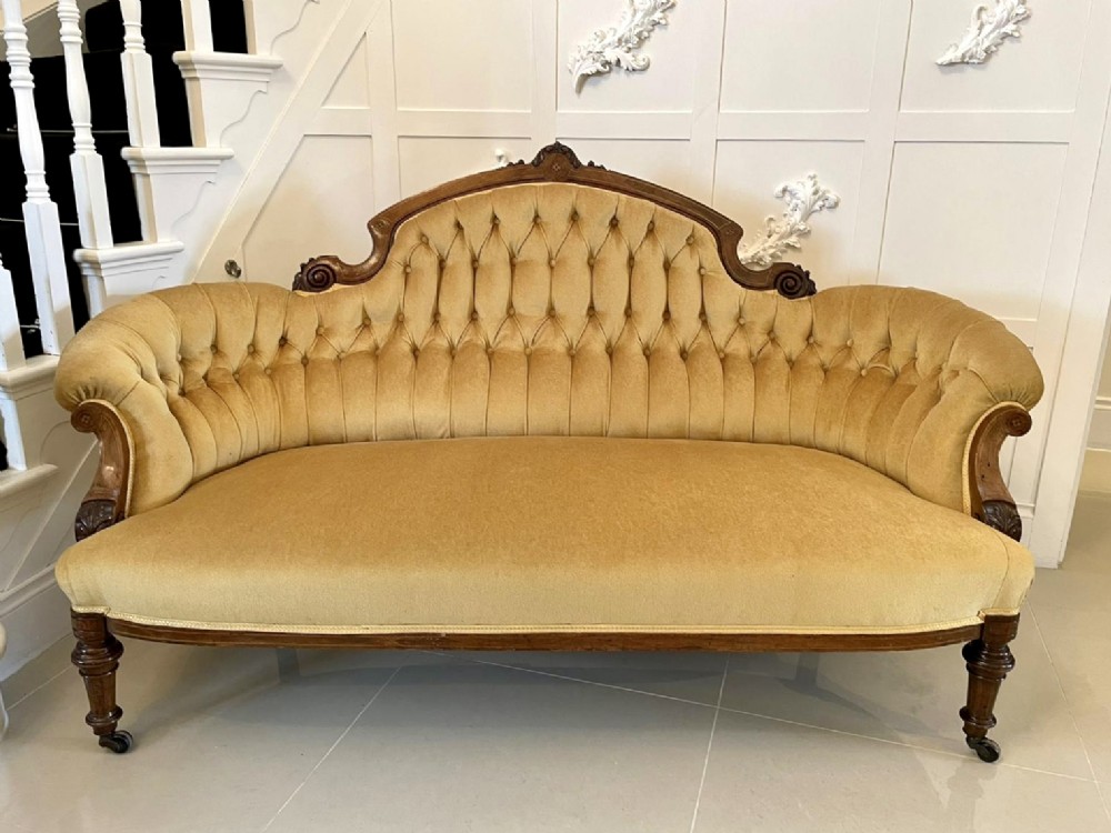 Antique Victorian 19th Century Inlaid Walnut Settee