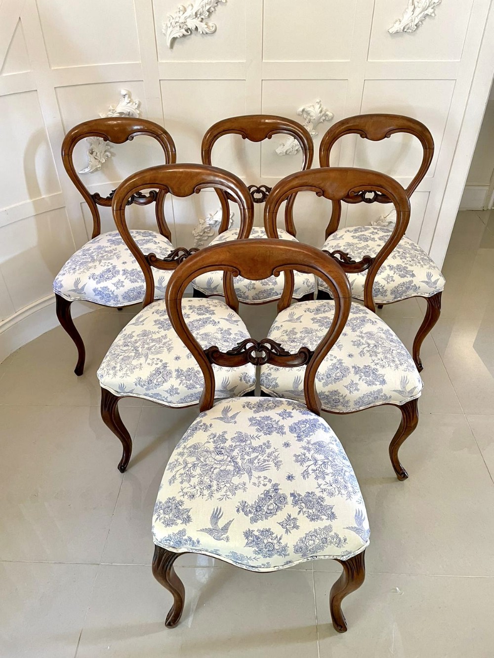 Quality Set of Six Antique Victorian Walnut Dining Chairs