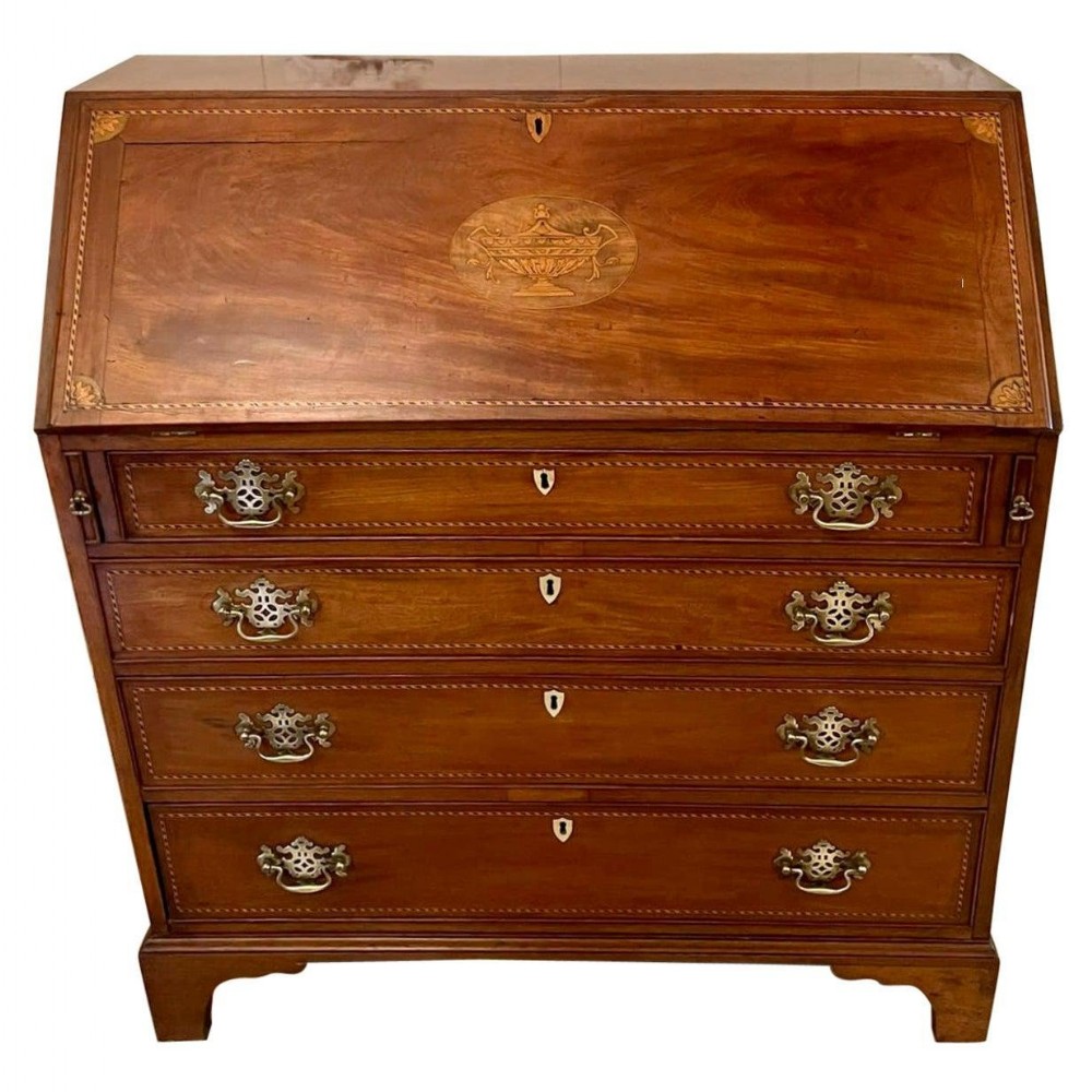 Quality Antique George III Mahogany Inlaid Bureau 