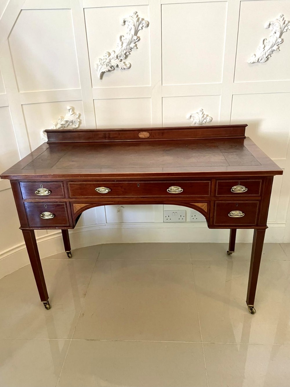 Antique Edwardian Inlaid Mahogany Writing Desk    