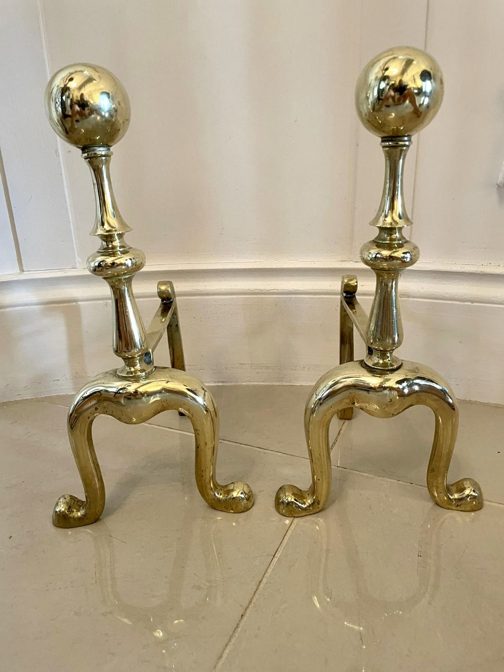 Pair of Victorian Antique Brass Fire Dogs