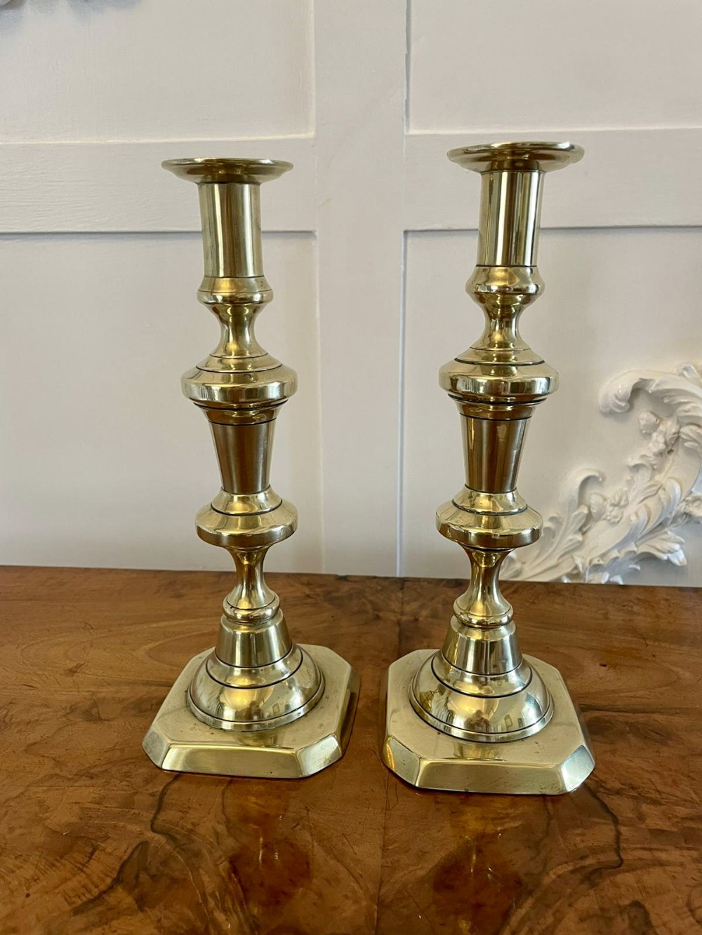 Pair of Antique Victorian Brass Candlesticks 