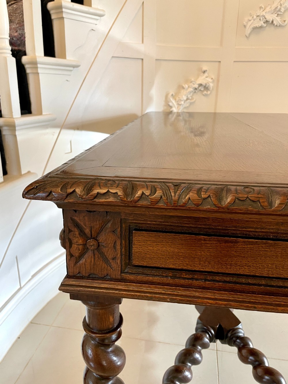 Antique Victorian Quality Carved Oak Freestanding Centre Table  View III
