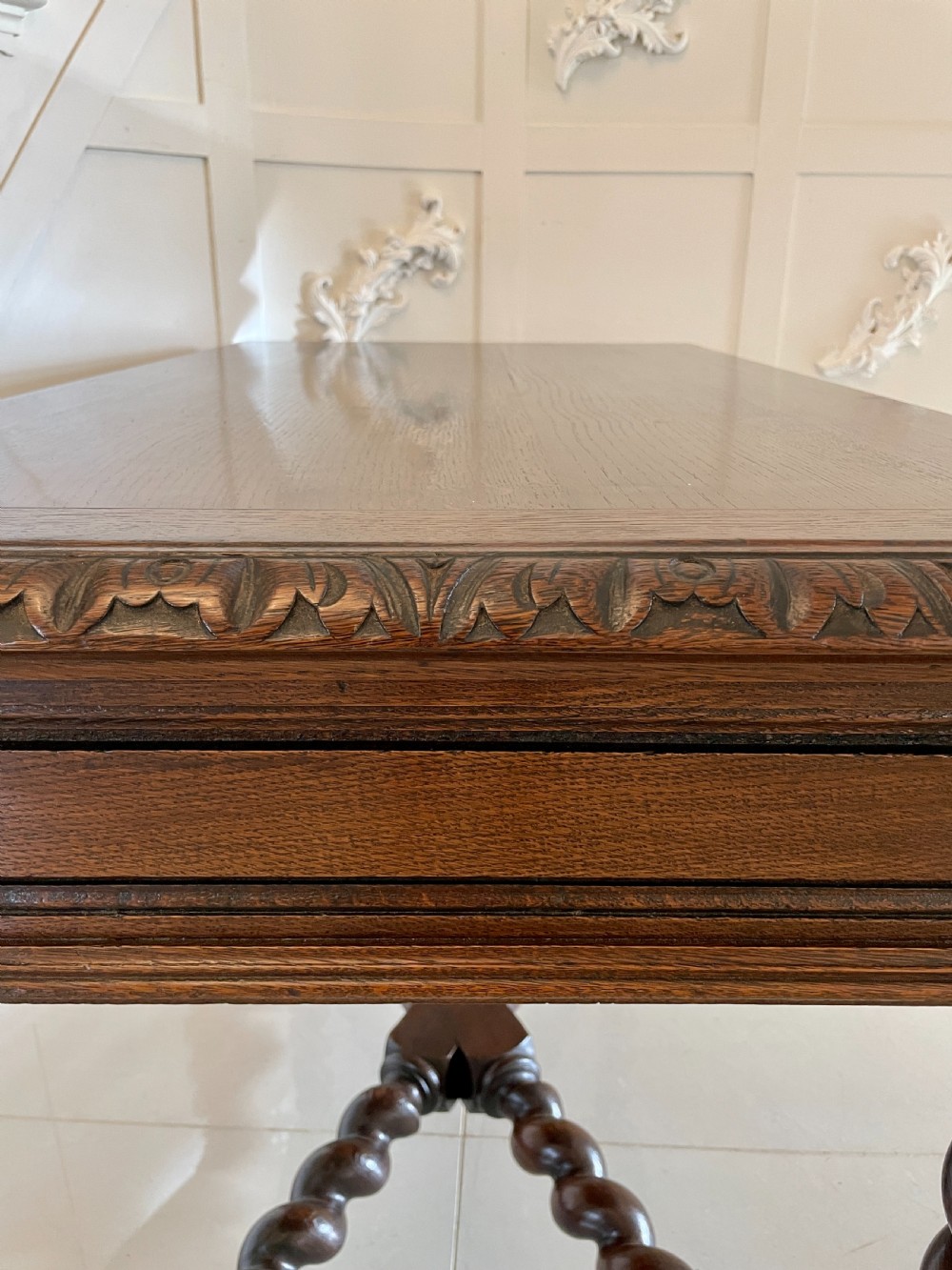 Antique Victorian Quality Carved Oak Freestanding Centre Table  View IV
