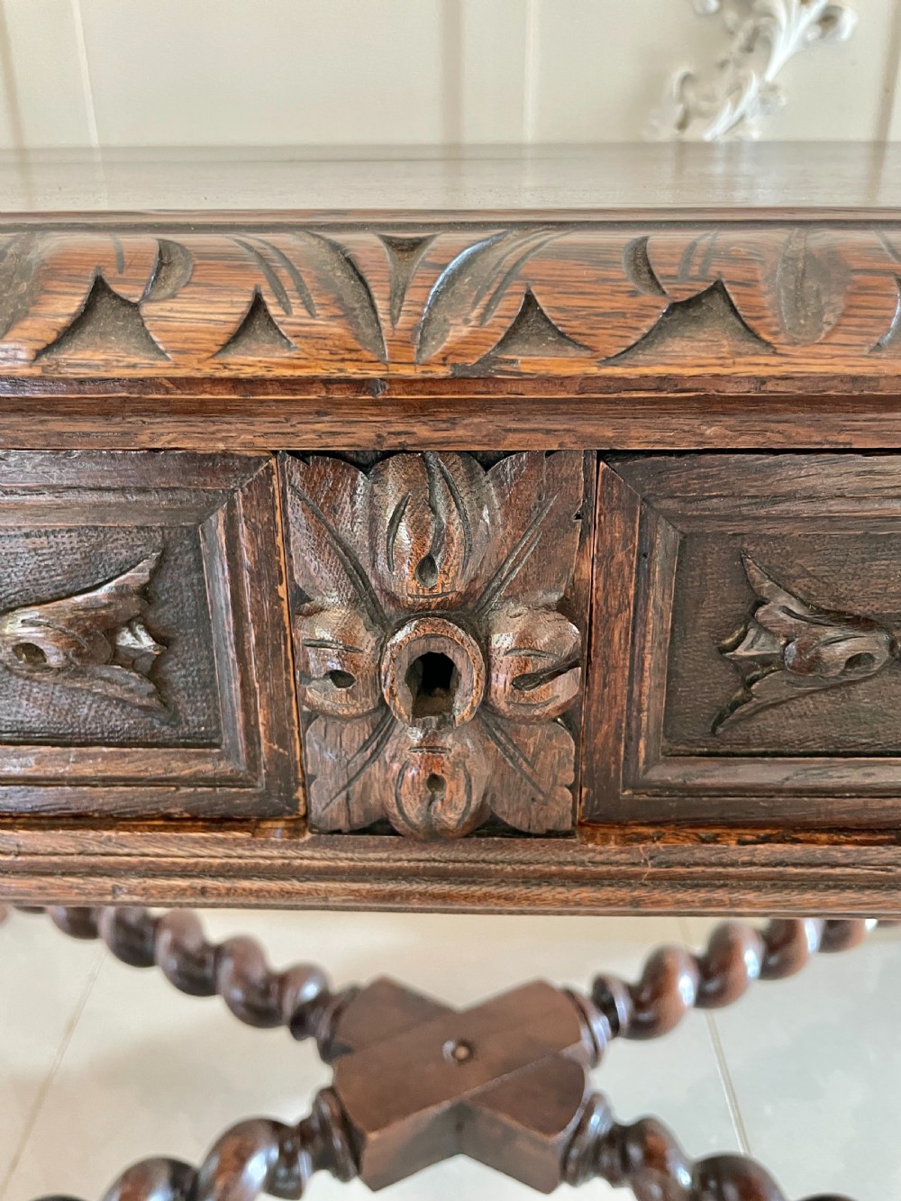 Antique Victorian Quality Carved Oak Freestanding Centre Table  View X