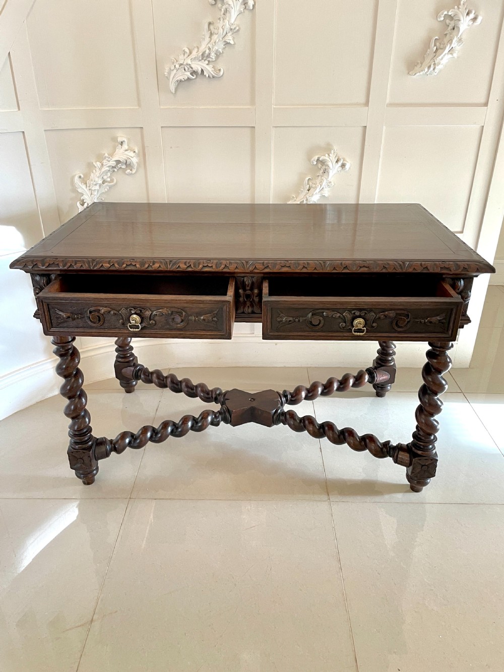 Antique Victorian Quality Carved Oak Freestanding Centre Table  View XVI
