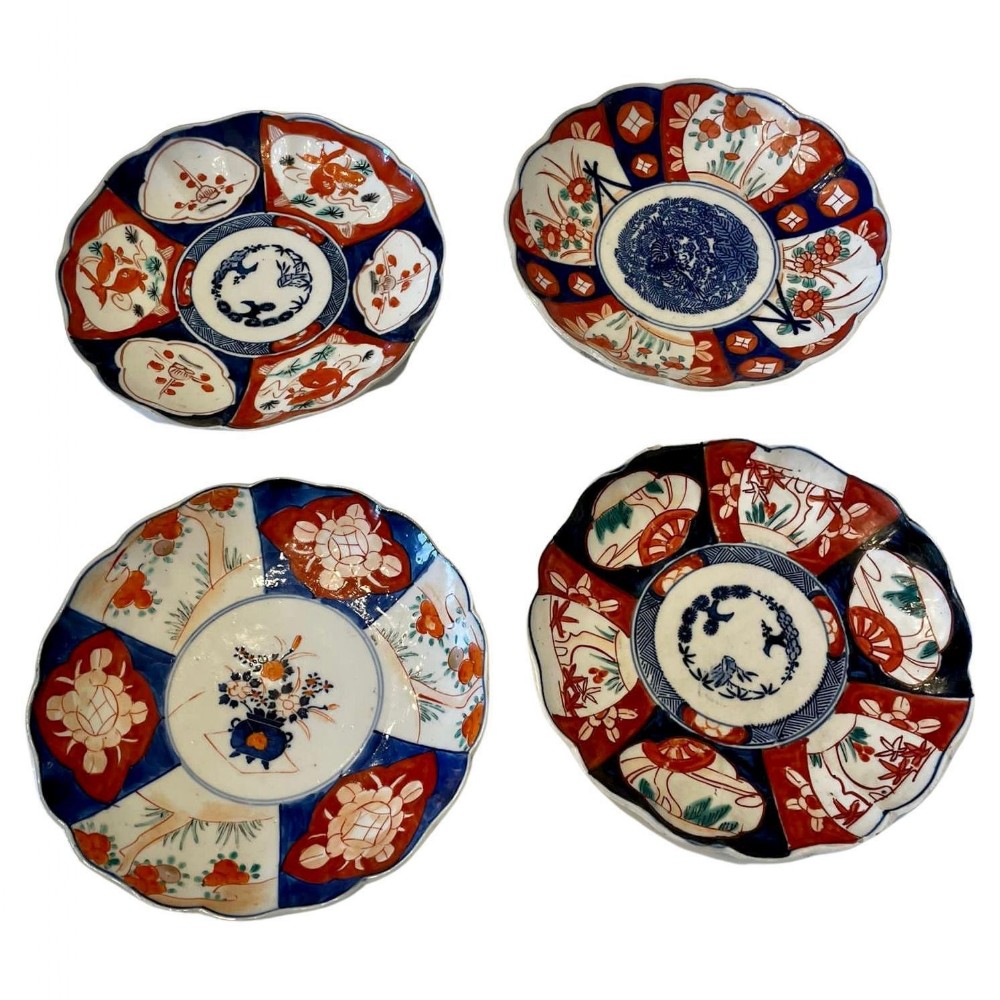 Four Antique Original Hand Painted Imari Plates 