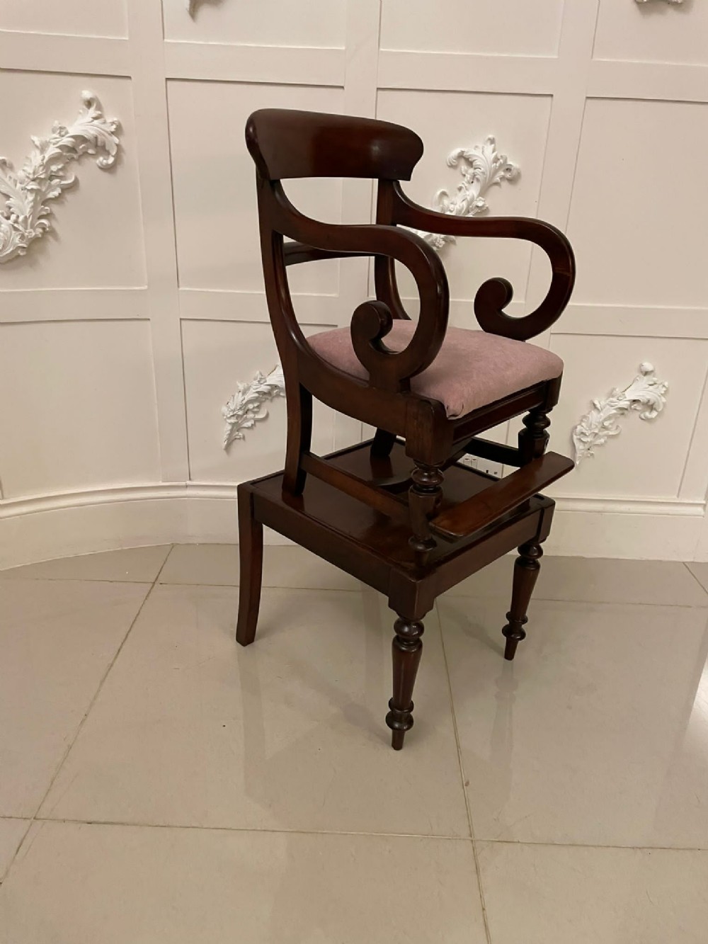 Unusual Antique William IV Quality Mahogany Child’s Armchair and Stand 