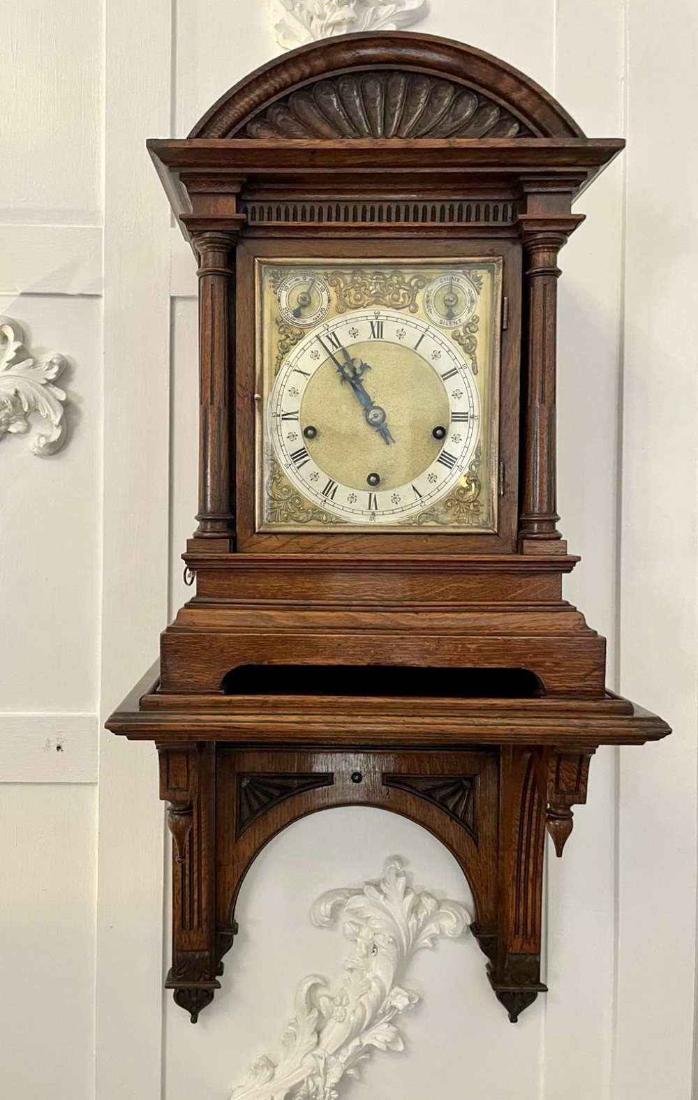 Antique Victorian Quality Oak 8 Day Chiming Bracket Clock with Original Bracket 