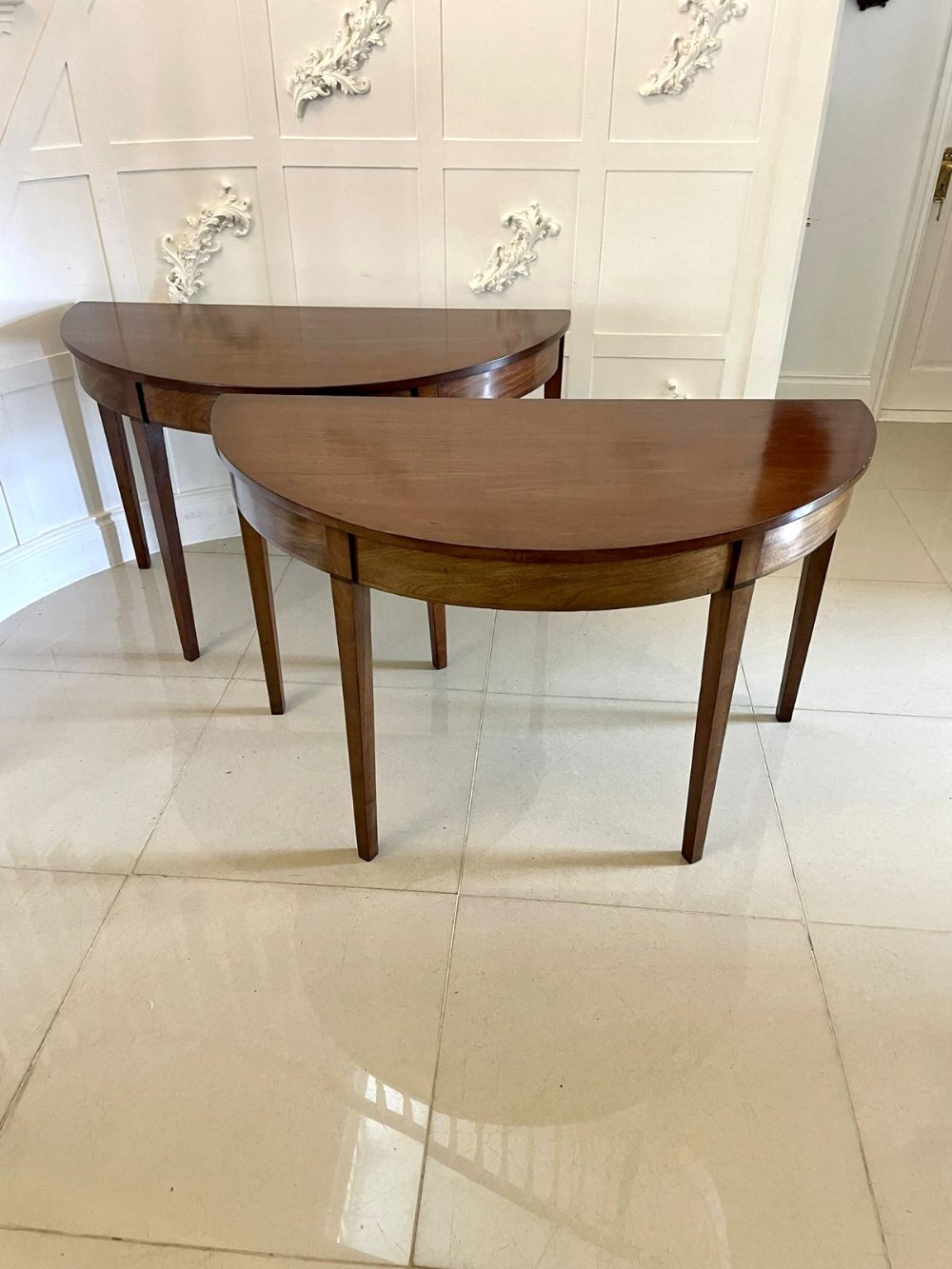 Pair of Quality Antique George III Mahogany Demi Lune Console Tables 