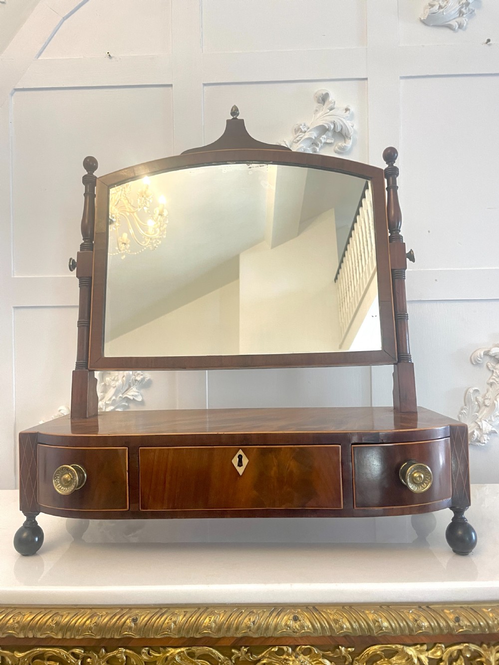 Antique George III Quality Figured Mahogany Dressing Table Mirror 