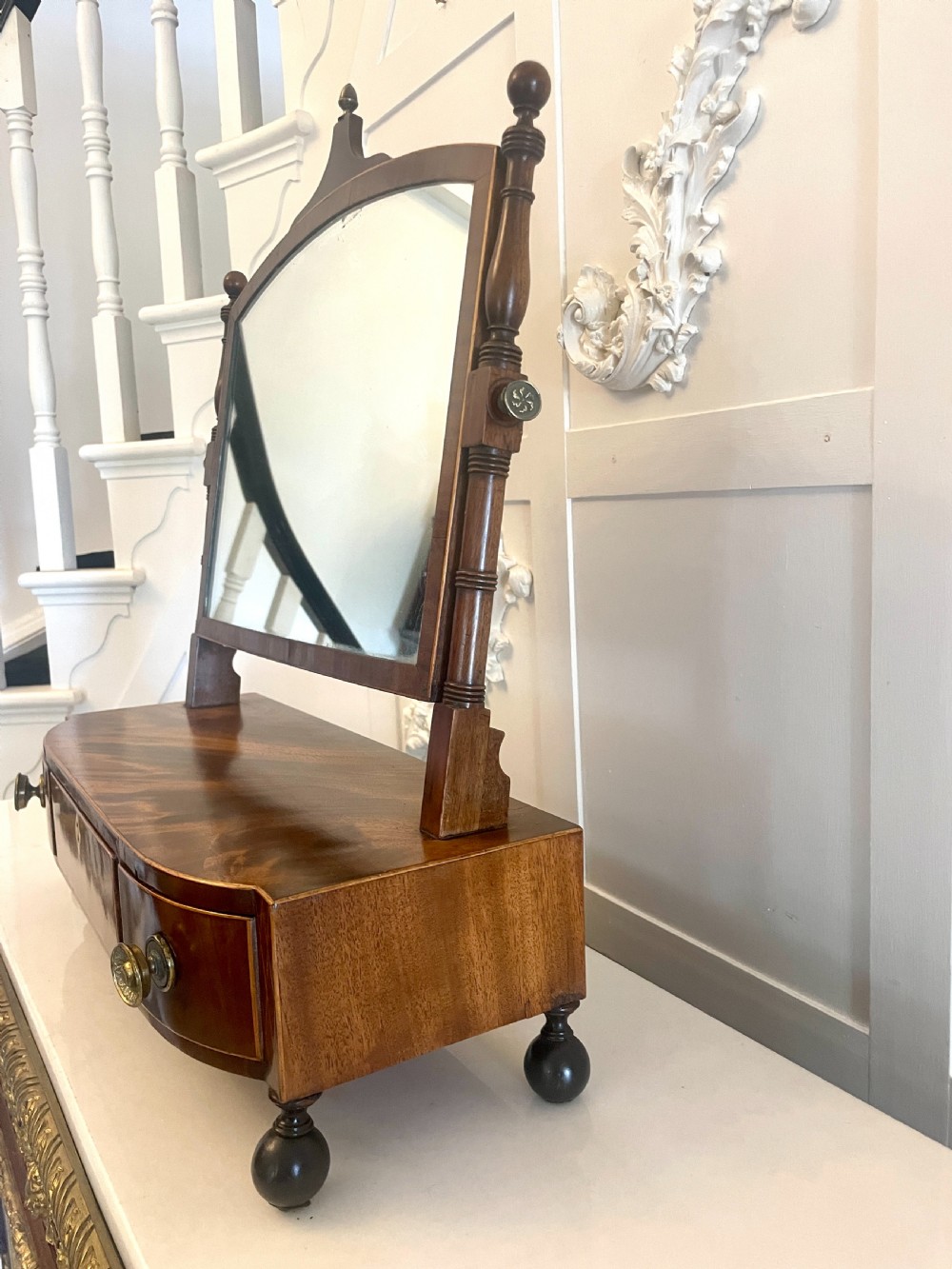 Antique George III Quality Figured Mahogany Dressing Table Mirror  View VII