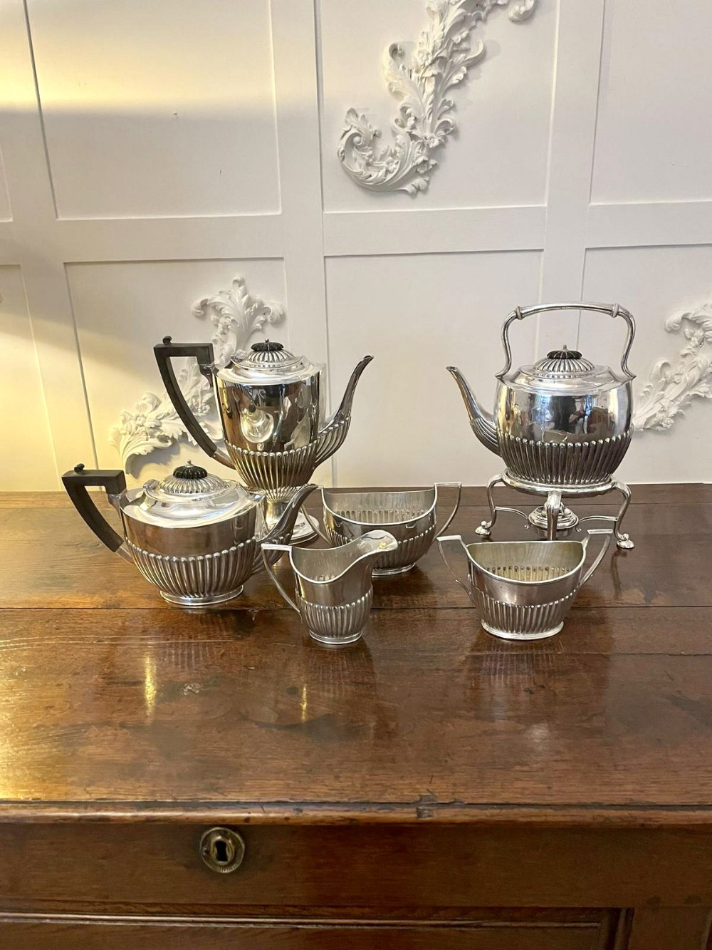 Unusual Antique Edwardian Quality Silver Plated 6 Piece Tea Set