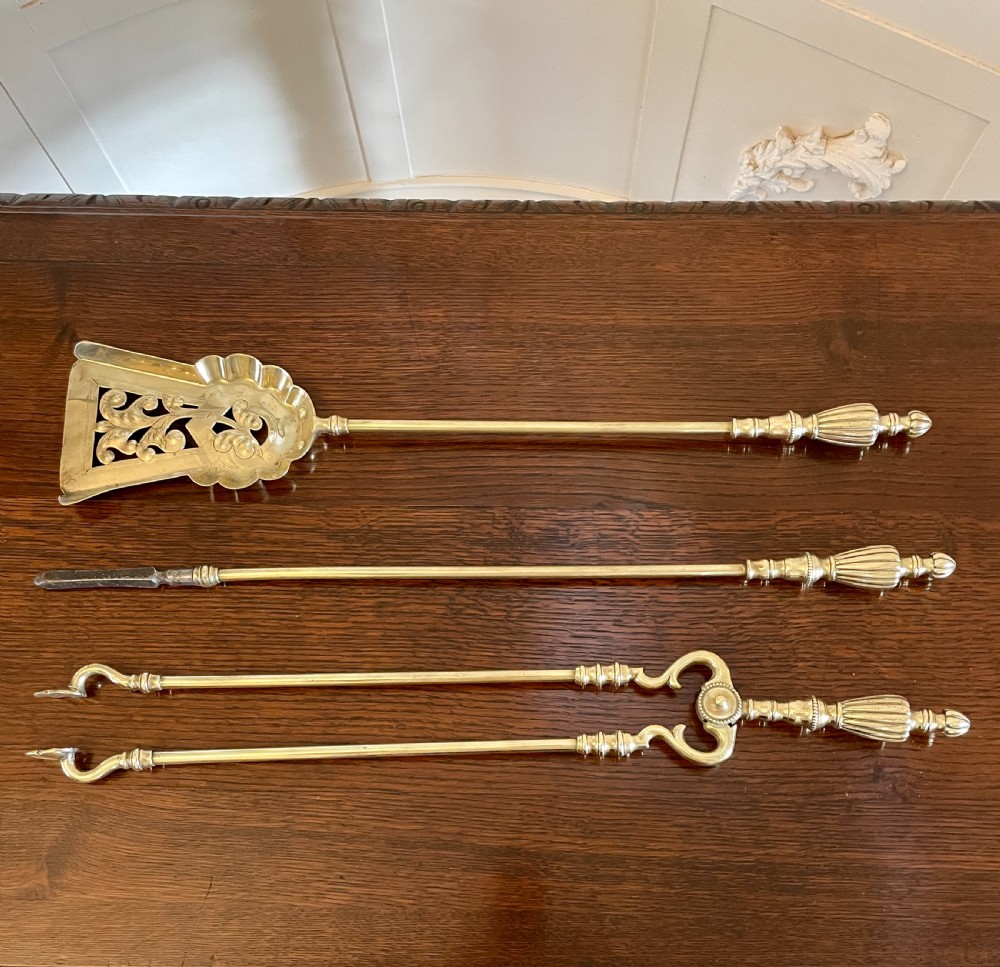 Antique Victorian Set of Quality Brass Fire Irons 